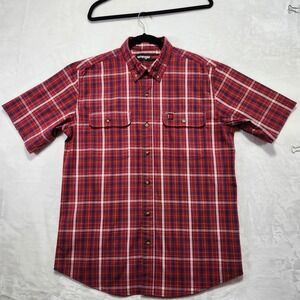 Wrangler RIGGS Workwear Men's Red Plaid Short Sleeve Button Up Shirt Size L